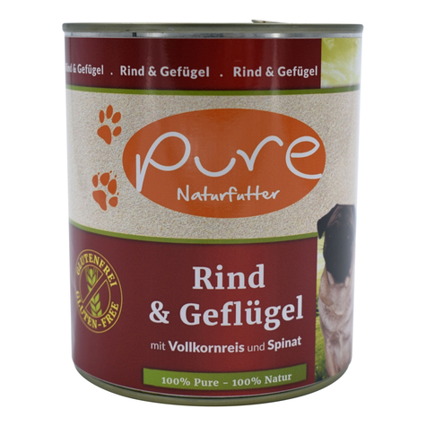 Pure Naturfutter,Pure Dog Rind+Gefl Glufr 800gd