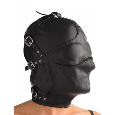 Masken : Asylum Leather Hood With Removable Blindfold And Muzzle
