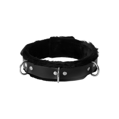 Bondage : Strict Leather Narrow Fur Lined Locking Collar